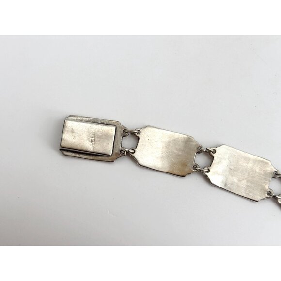 Siam Sterling Silver White Rectangular Paneled Thai 1930's 925 Vintage Bracelet - Picture 4 of 9